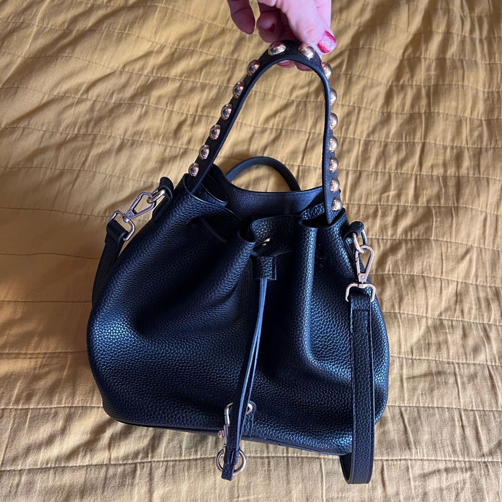 Black leather bucket bag